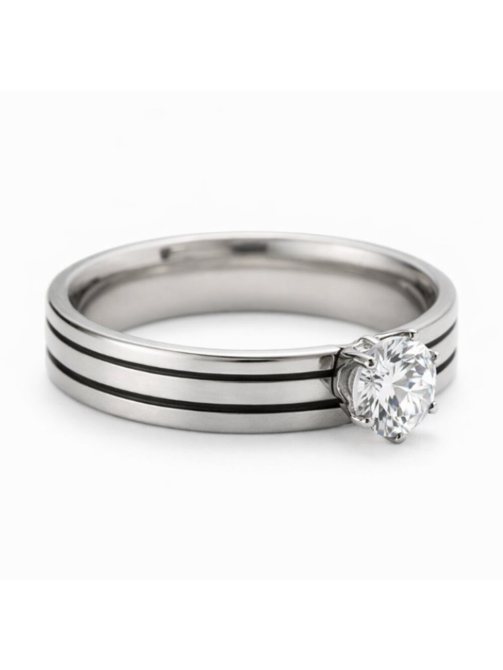 NWT Minimalist Ring with Clear CZ Stone Modern Three Groove Design size 11